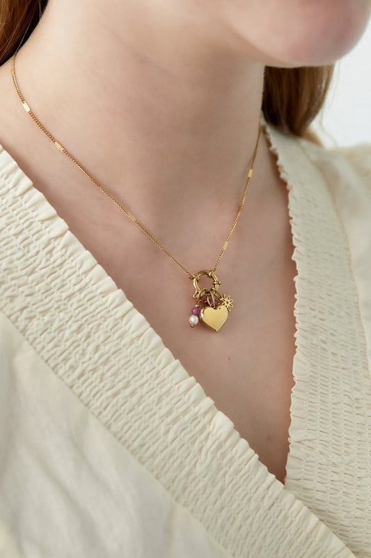 Gouden Mini Heart Ketting – 14K Verguld RVS (40 + 5 cm)