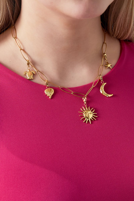 Gouden Zon Ketting – 14K Verguld RVS (40 + 5 cm)