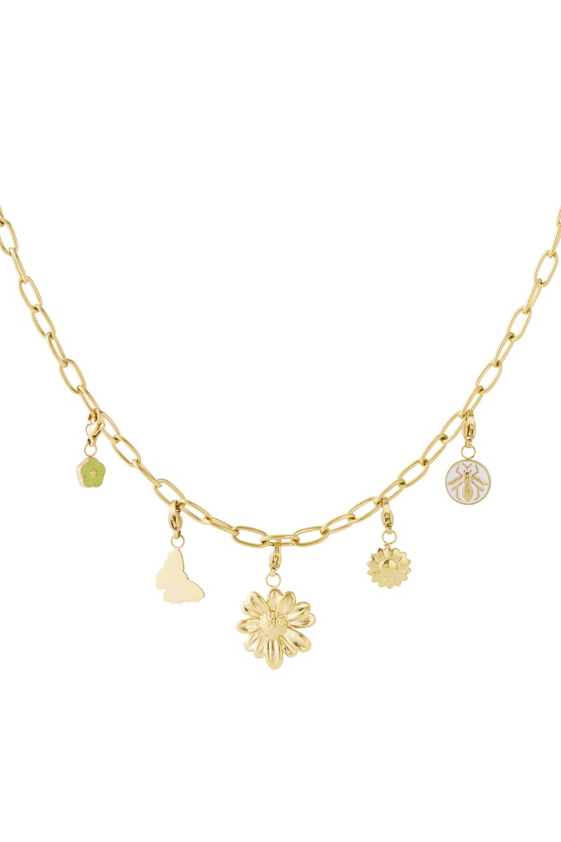 Gouden Flower Ketting – 14K Verguld RVS met Emaille (40 + 5 cm)