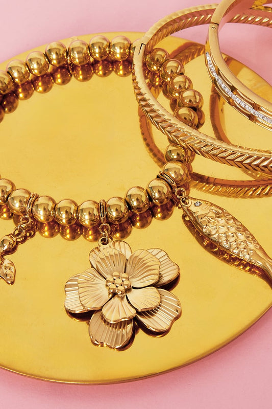 Flower Power Bedel – 14K Verguld RVS Bloemenbedel