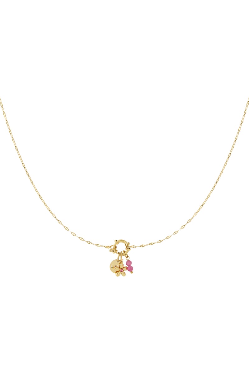 Gouden Red Flower Ketting – 14K Verguld RVS (40 + 5 cm)