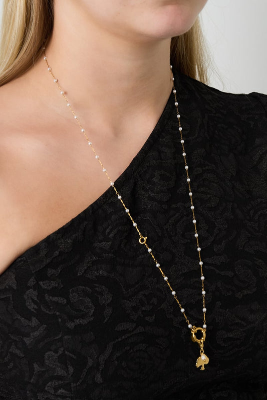 Gouden Schakelketting met Sluiting & Parel – Verstelbaar RVS (63+7 cm)