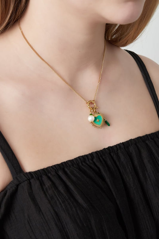 Gouden Green Heart Ketting – 14K Verguld RVS (40 + 5 cm)