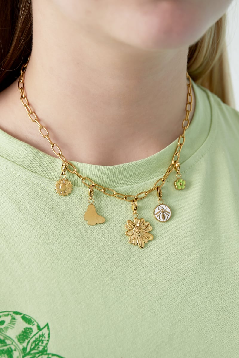 Gouden Flower Ketting – 14K Verguld RVS met Emaille (40 + 5 cm)
