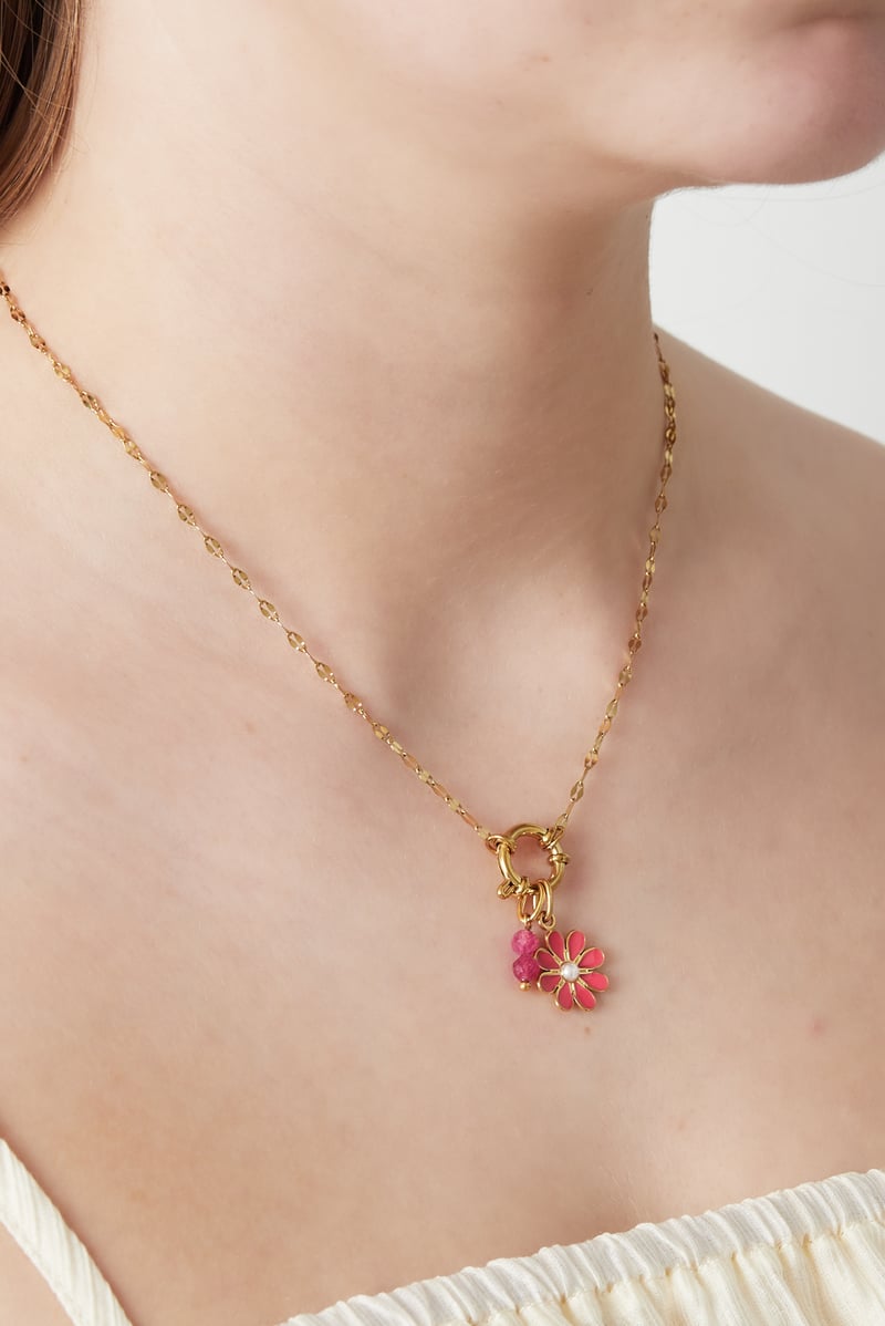 Gouden Red Flower Ketting – 14K Verguld RVS (40 + 5 cm)