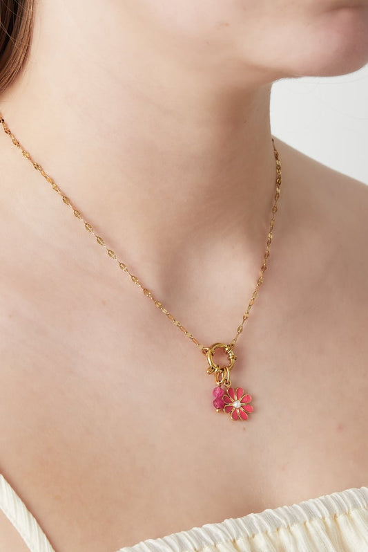 Gouden Red Flower Ketting – 14K Verguld RVS (40 + 5 cm)