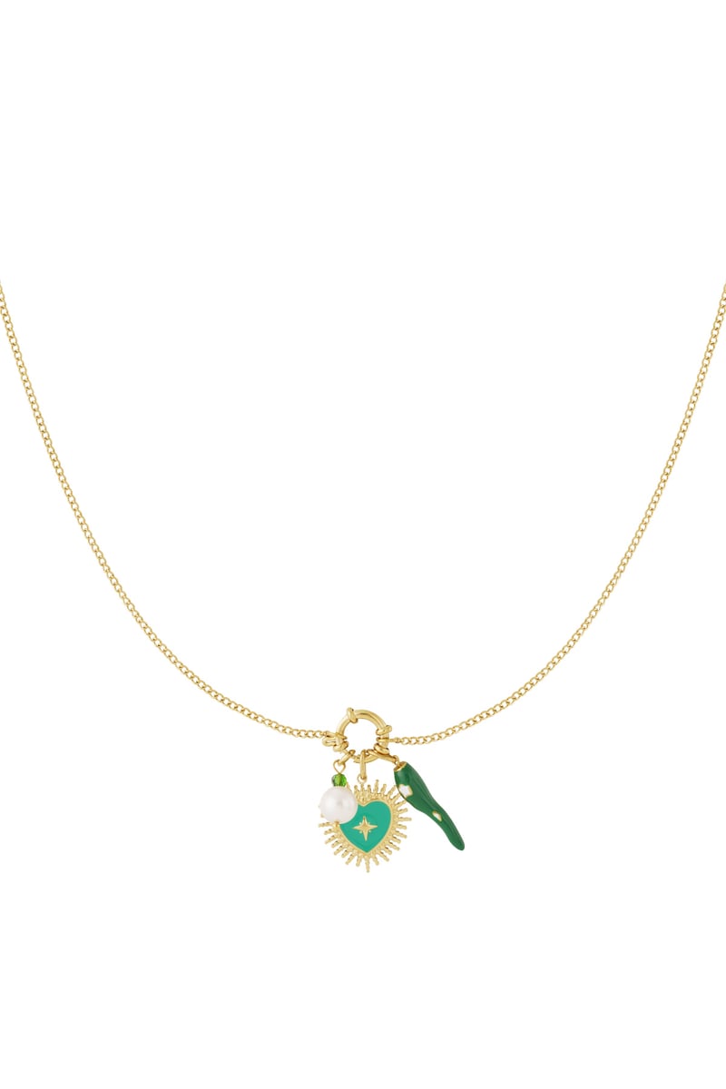 Gouden Green Heart Ketting – 14K Verguld RVS (40 + 5 cm)