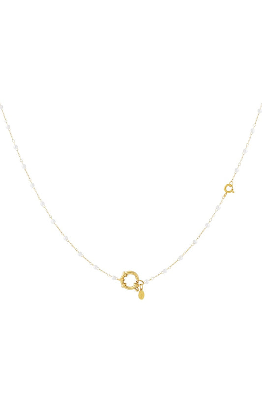 Gouden Schakelketting met Sluiting & Parel – Verstelbaar RVS (63+7 cm)