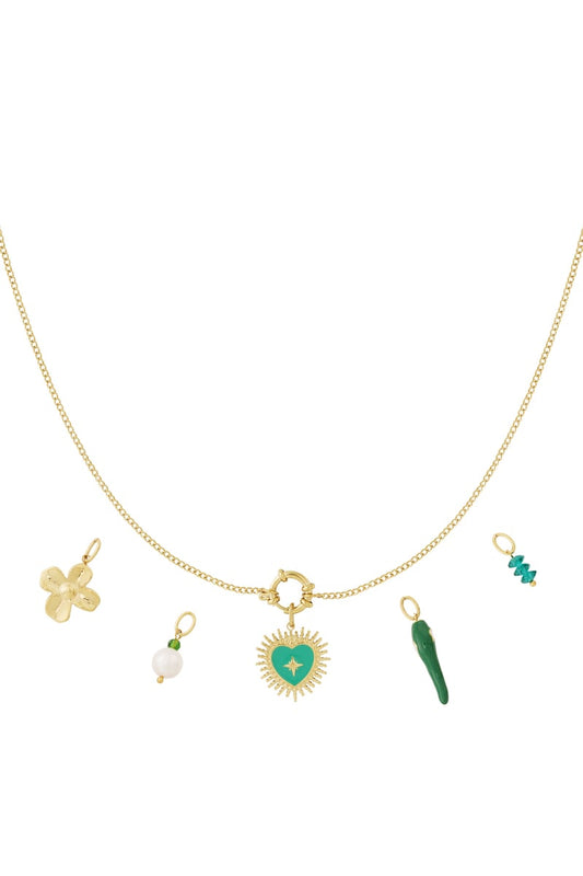 Gouden Green Heart Ketting – 14K Verguld RVS (40 + 5 cm)