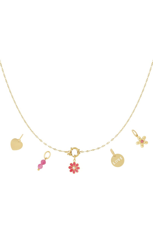 Gouden Red Flower Ketting – 14K Verguld RVS (40 + 5 cm)