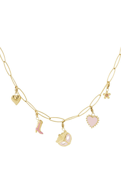 Gouden Mask Ketting – 14K Verguld RVS met Emaille (40 + 5 cm)