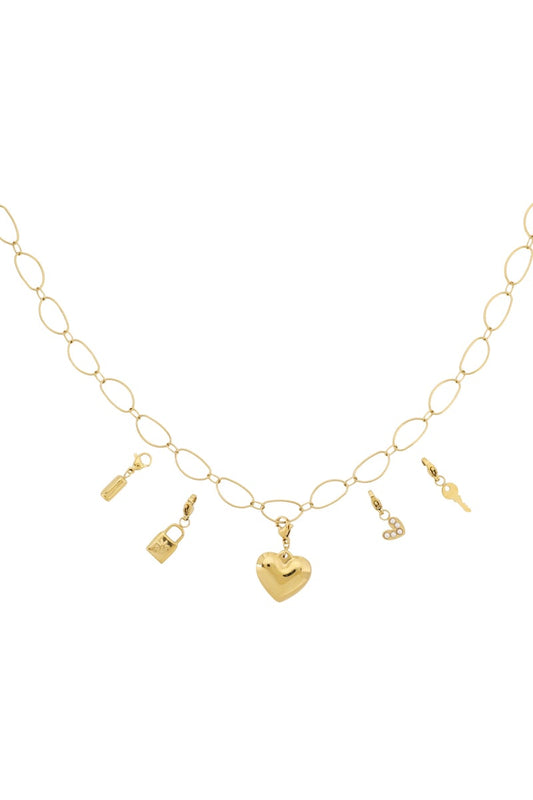 Gouden Big Heart Ketting – 14K Verguld RVS (40 + 5 cm)