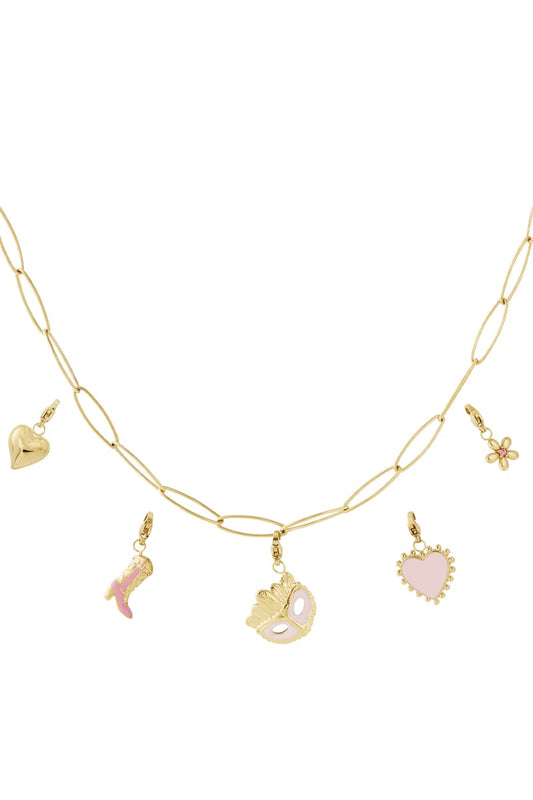 Gouden Mask Ketting – 14K Verguld RVS met Emaille (40 + 5 cm)