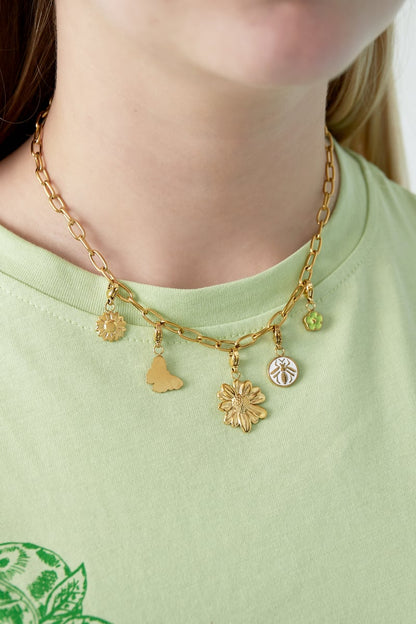 Gouden Flower Ketting – 14K Verguld RVS met Emaille (40 + 5 cm)