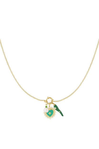 Gouden Green Heart Ketting – 14K Verguld RVS (40 + 5 cm)